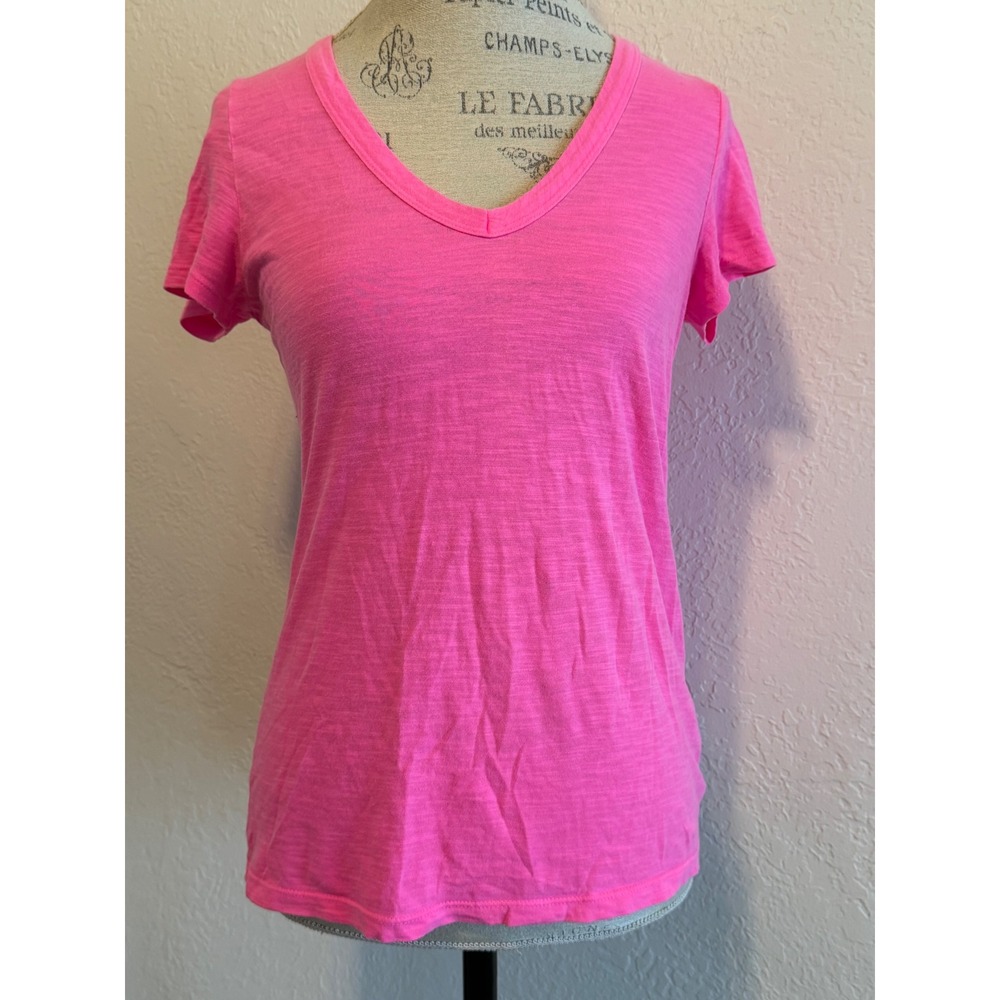 Banana Republic Womens Cozy Slub V-Neck Tee Neon Pink Short Sleeve XS 551579-07